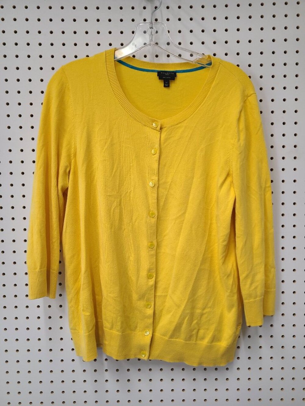 Talbots Womens Yellow Pima Cotton Cardigan Sweater 1X With Dragonfly Detail